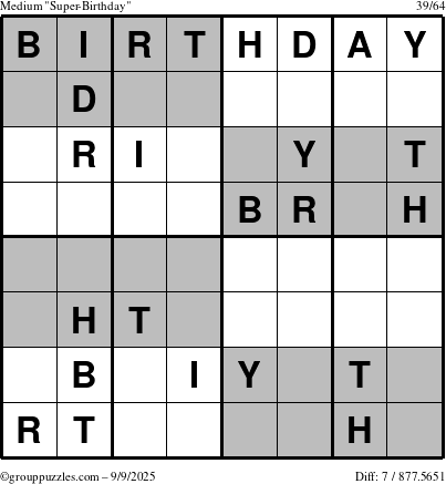 The grouppuzzles.com Medium Super-Birthday puzzle for Tuesday September 9, 2025