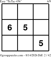 The grouppuzzles.com Easy TicTac-456 puzzle for Friday August 14, 2026