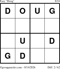 The grouppuzzles.com Easy Doug puzzle for Friday August 14, 2026