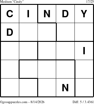 The grouppuzzles.com Medium Cindy puzzle for Friday August 14, 2026