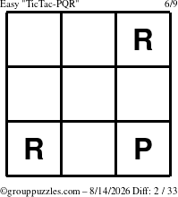 The grouppuzzles.com Easy TicTac-PQR puzzle for Friday August 14, 2026