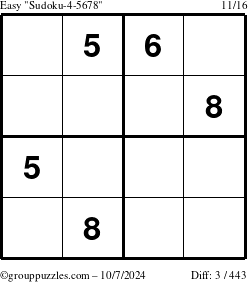 The grouppuzzles.com Easy Sudoku-4-5678 puzzle for Monday October 7, 2024