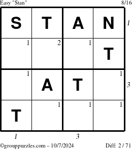 The grouppuzzles.com Easy Stan puzzle for Monday October 7, 2024 with all 2 steps marked