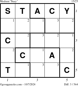 The grouppuzzles.com Medium Stacy puzzle for Monday October 7, 2024 with all 3 steps marked