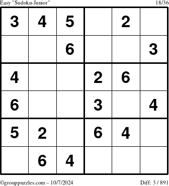 The grouppuzzles.com Easy Sudoku-Junior puzzle for Monday October 7, 2024