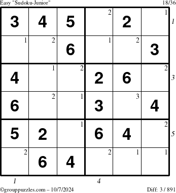 The grouppuzzles.com Easy Sudoku-Junior puzzle for Monday October 7, 2024 with all 3 steps marked