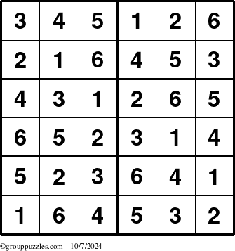 The grouppuzzles.com Answer grid for the Sudoku-Junior puzzle for Monday October 7, 2024