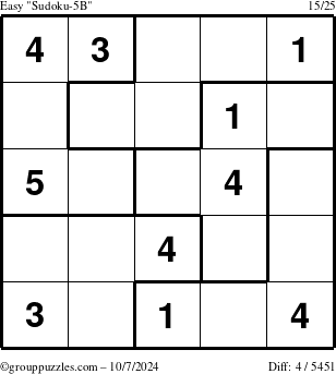 The grouppuzzles.com Easy Sudoku-5B puzzle for Monday October 7, 2024