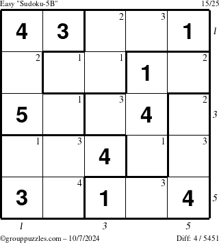 The grouppuzzles.com Easy Sudoku-5B puzzle for Monday October 7, 2024 with all 4 steps marked