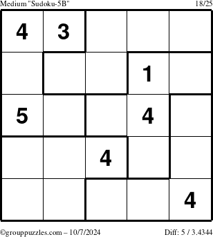 The grouppuzzles.com Medium Sudoku-5B puzzle for Monday October 7, 2024