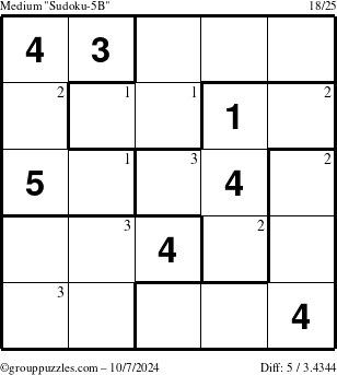 The grouppuzzles.com Medium Sudoku-5B puzzle for Monday October 7, 2024 with the first 3 steps marked