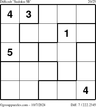 The grouppuzzles.com Difficult Sudoku-5B puzzle for Monday October 7, 2024