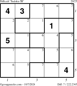 The grouppuzzles.com Difficult Sudoku-5B puzzle for Monday October 7, 2024 with all 7 steps marked