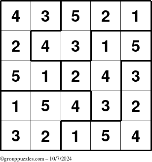 The grouppuzzles.com Answer grid for the Sudoku-5B puzzle for Monday October 7, 2024