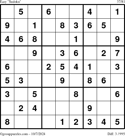 The grouppuzzles.com Easy Sudoku puzzle for Monday October 7, 2024