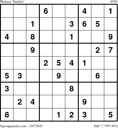 The grouppuzzles.com Medium Sudoku puzzle for Monday October 7, 2024