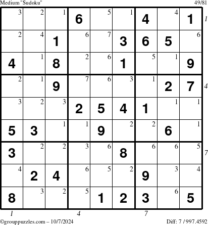 The grouppuzzles.com Medium Sudoku puzzle for Monday October 7, 2024 with all 7 steps marked