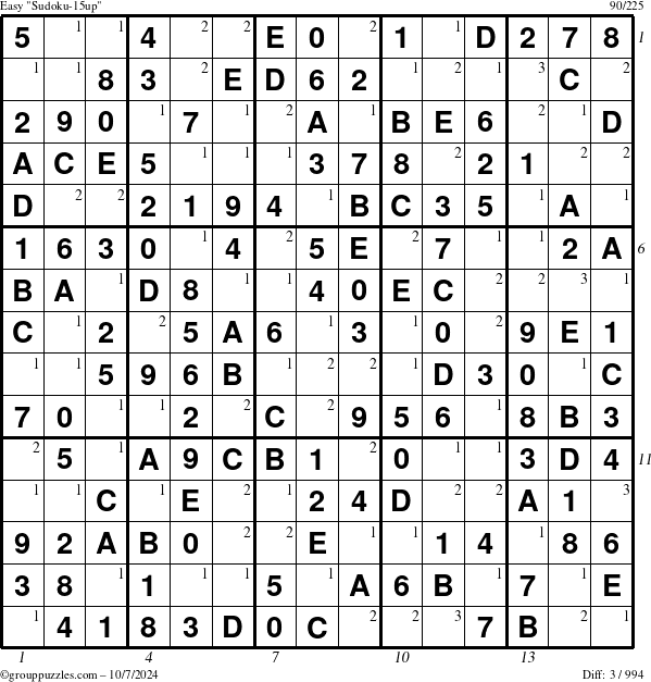 The grouppuzzles.com Easy Sudoku-15up puzzle for Monday October 7, 2024, suitable for printing, with all 3 steps marked