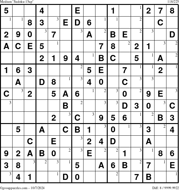 The grouppuzzles.com Medium Sudoku-15up puzzle for Monday October 7, 2024 with the first 3 steps marked