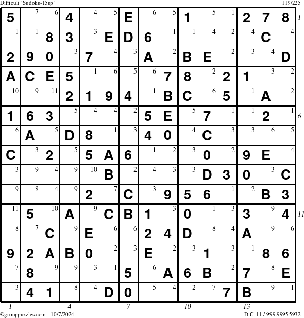 The grouppuzzles.com Difficult Sudoku-15up puzzle for Monday October 7, 2024 with all 11 steps marked