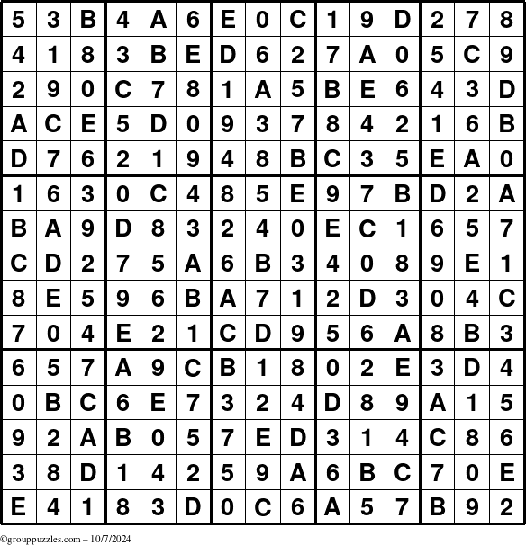 The grouppuzzles.com Answer grid for the Sudoku-15up puzzle for Monday October 7, 2024