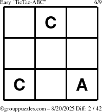 The grouppuzzles.com Easy TicTac-ABC puzzle for Wednesday August 20, 2025