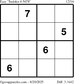 The grouppuzzles.com Easy Sudoku-4-5678 puzzle for Wednesday August 20, 2025