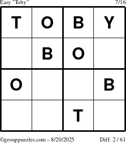 The grouppuzzles.com Easy Toby puzzle for Wednesday August 20, 2025