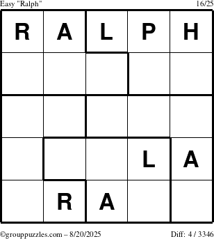 The grouppuzzles.com Easy Ralph puzzle for Wednesday August 20, 2025