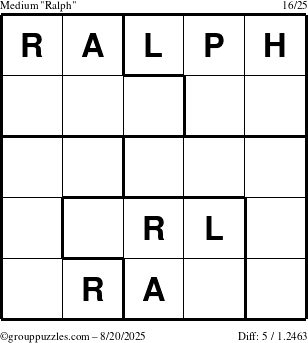 The grouppuzzles.com Medium Ralph puzzle for Wednesday August 20, 2025