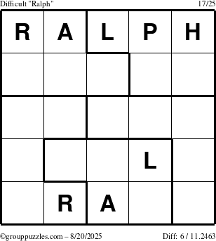 The grouppuzzles.com Difficult Ralph puzzle for Wednesday August 20, 2025