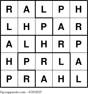The grouppuzzles.com Answer grid for the Ralph puzzle for Wednesday August 20, 2025