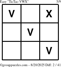 The grouppuzzles.com Easy TicTac-VWX puzzle for Wednesday August 20, 2025