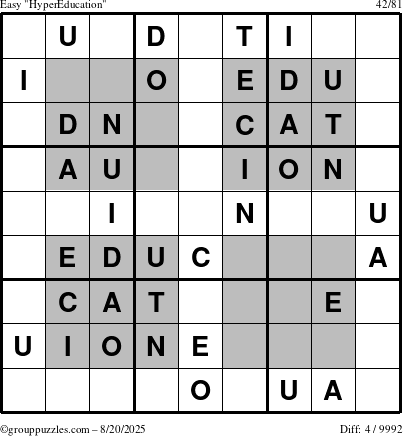 The grouppuzzles.com Easy HyperEducation-i23 puzzle for Wednesday August 20, 2025