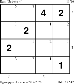 The grouppuzzles.com Easy Sudoku-4 puzzle for Tuesday February 17, 2026 with all 3 steps marked