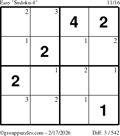The grouppuzzles.com Easy Sudoku-4 puzzle for Tuesday February 17, 2026 with the first 3 steps marked