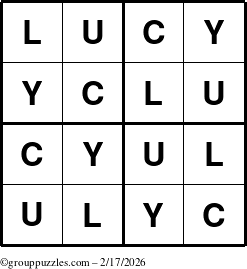 The grouppuzzles.com Answer grid for the Lucy puzzle for Tuesday February 17, 2026