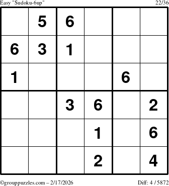 The grouppuzzles.com Easy Sudoku-6up puzzle for Tuesday February 17, 2026