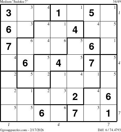 The grouppuzzles.com Medium Sudoku-7 puzzle for Tuesday February 17, 2026 with all 6 steps marked