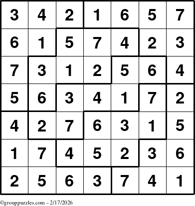 The grouppuzzles.com Answer grid for the Sudoku-7 puzzle for Tuesday February 17, 2026