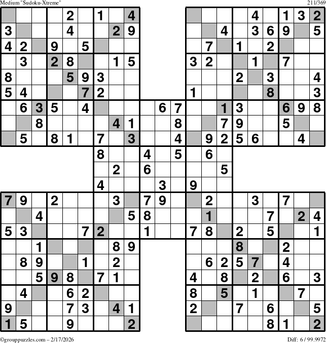 The grouppuzzles.com Medium Sudoku-Xtreme puzzle for Tuesday February 17, 2026