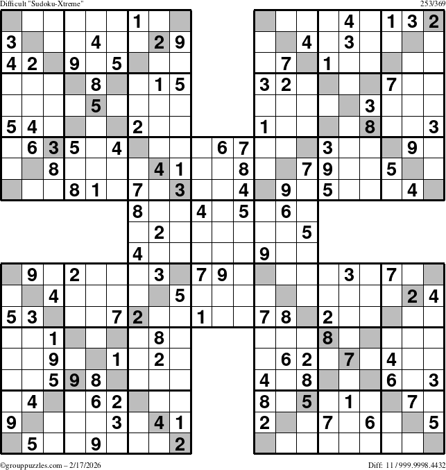 The grouppuzzles.com Difficult Sudoku-Xtreme puzzle for Tuesday February 17, 2026