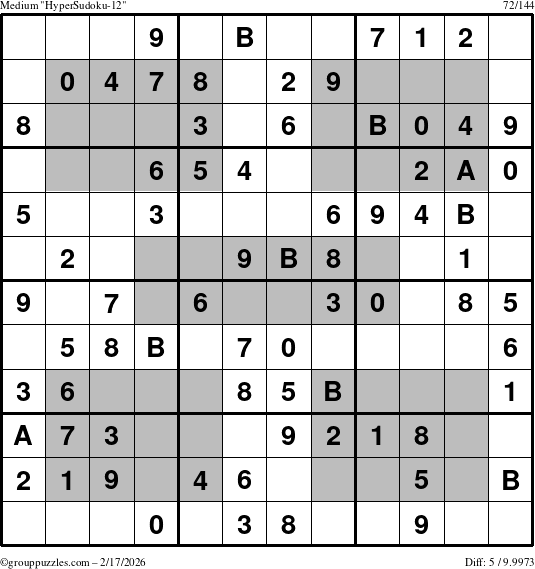 The grouppuzzles.com Medium HyperSudoku-12 puzzle for Tuesday February 17, 2026