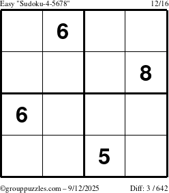 The grouppuzzles.com Easy Sudoku-4-5678 puzzle for Friday September 12, 2025