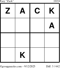 The grouppuzzles.com Easy Zack puzzle for Friday September 12, 2025