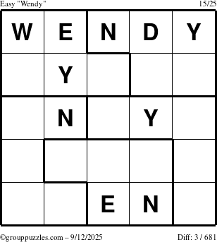 The grouppuzzles.com Easy Wendy puzzle for Friday September 12, 2025