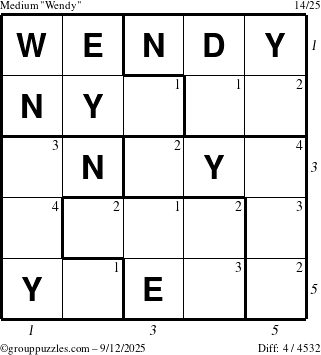The grouppuzzles.com Medium Wendy puzzle for Friday September 12, 2025 with all 4 steps marked