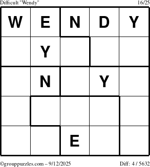 The grouppuzzles.com Difficult Wendy puzzle for Friday September 12, 2025