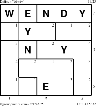 The grouppuzzles.com Difficult Wendy puzzle for Friday September 12, 2025 with all 4 steps marked