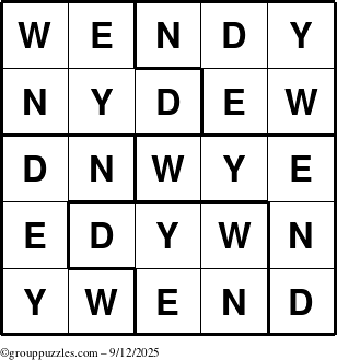 The grouppuzzles.com Answer grid for the Wendy puzzle for Friday September 12, 2025